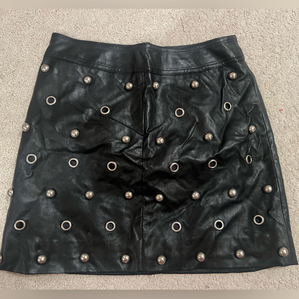 Leather mini skirt with silver detailing